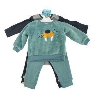 Pekkle  Boy's Pyjama Set | 4 Pieces | Walrus Theme | Grey & Green | 12 Months